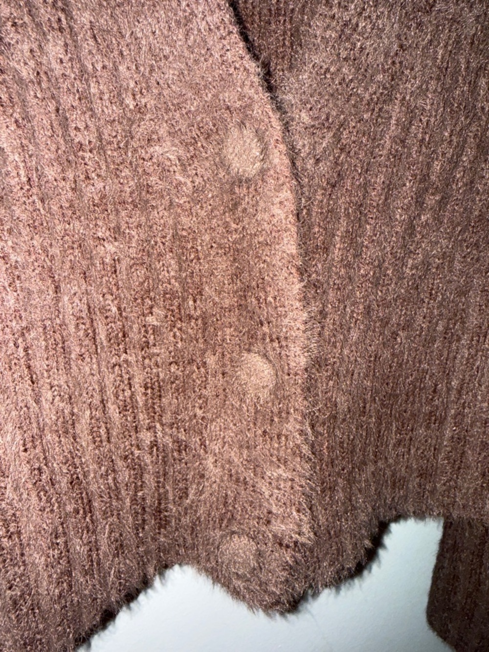 Papermoon Brown Fuzzy V-Neck Button Cardigan - Picture 3 of 5